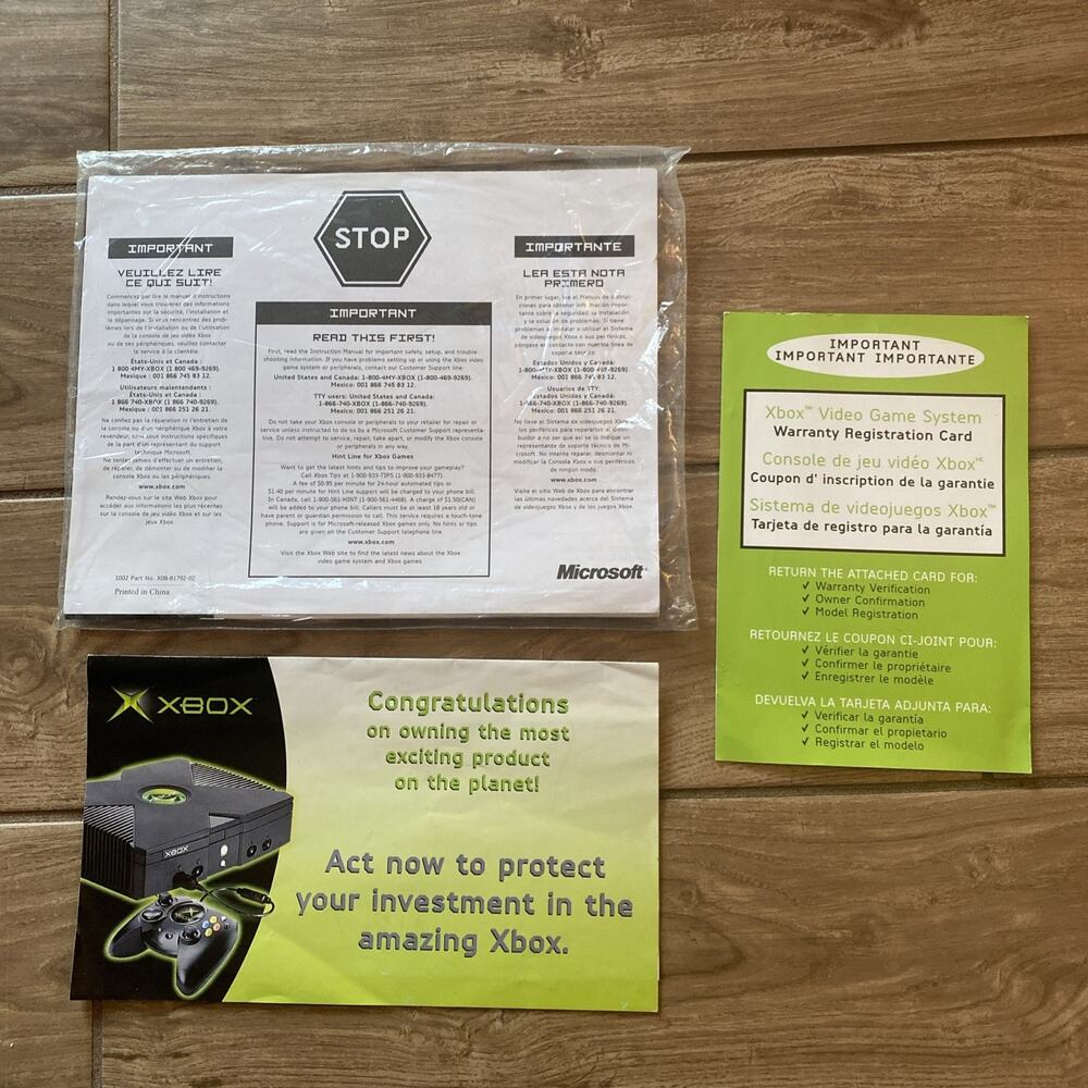 Original XBOX OG Paperwork/Inserts Only